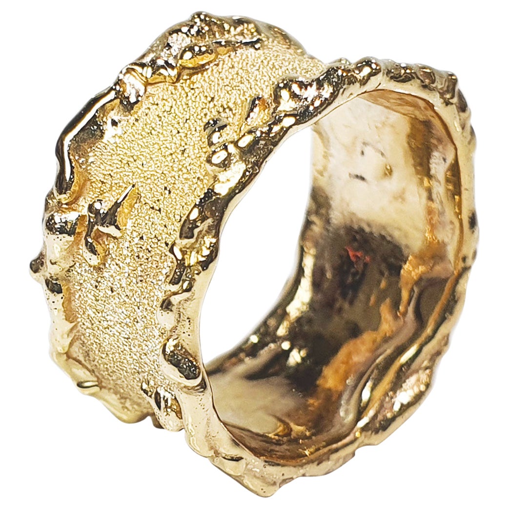 Paul Amey Handcrafted 9K Gold Molten Edge Ring with Wide Band For Sale