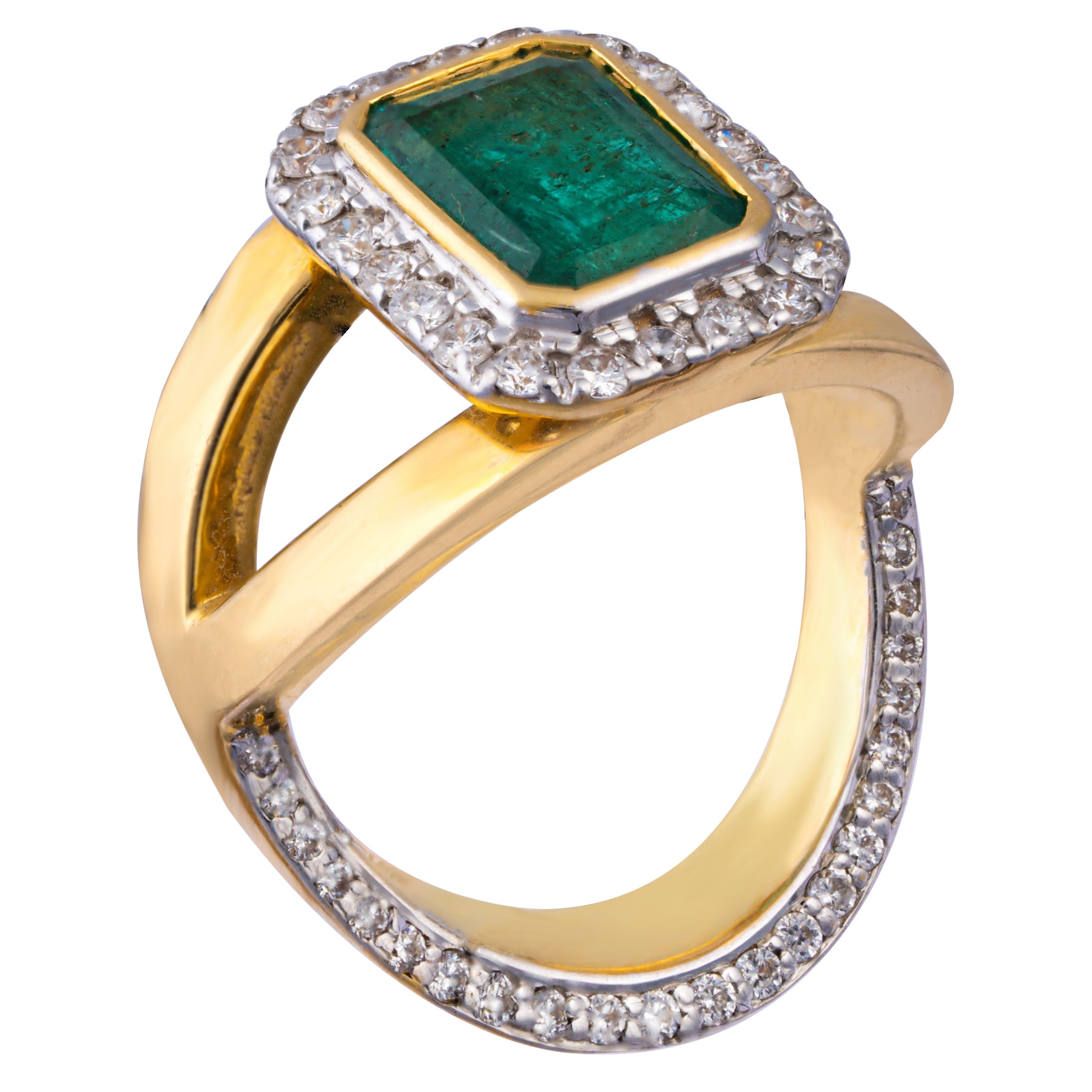 18k gold 0.54cts Diamond & 2.02cts Emerald Ring