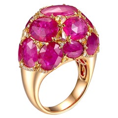 Faceted Ruby Diamond Doom Ring in 18 Karat Yellow Gold