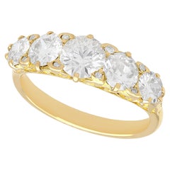 Antique 3.31 Carat Diamond and 18k Yellow Gold Five Stone Ring