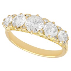 Bague ancienne à cinq pierres en or jaune 18k et diamant de 3,31 carats