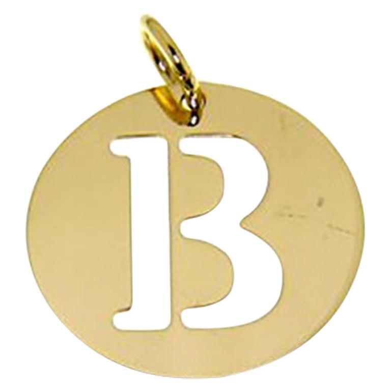 Alphabet Letter B 18k Yellow Gold Chain Pendant For Sale