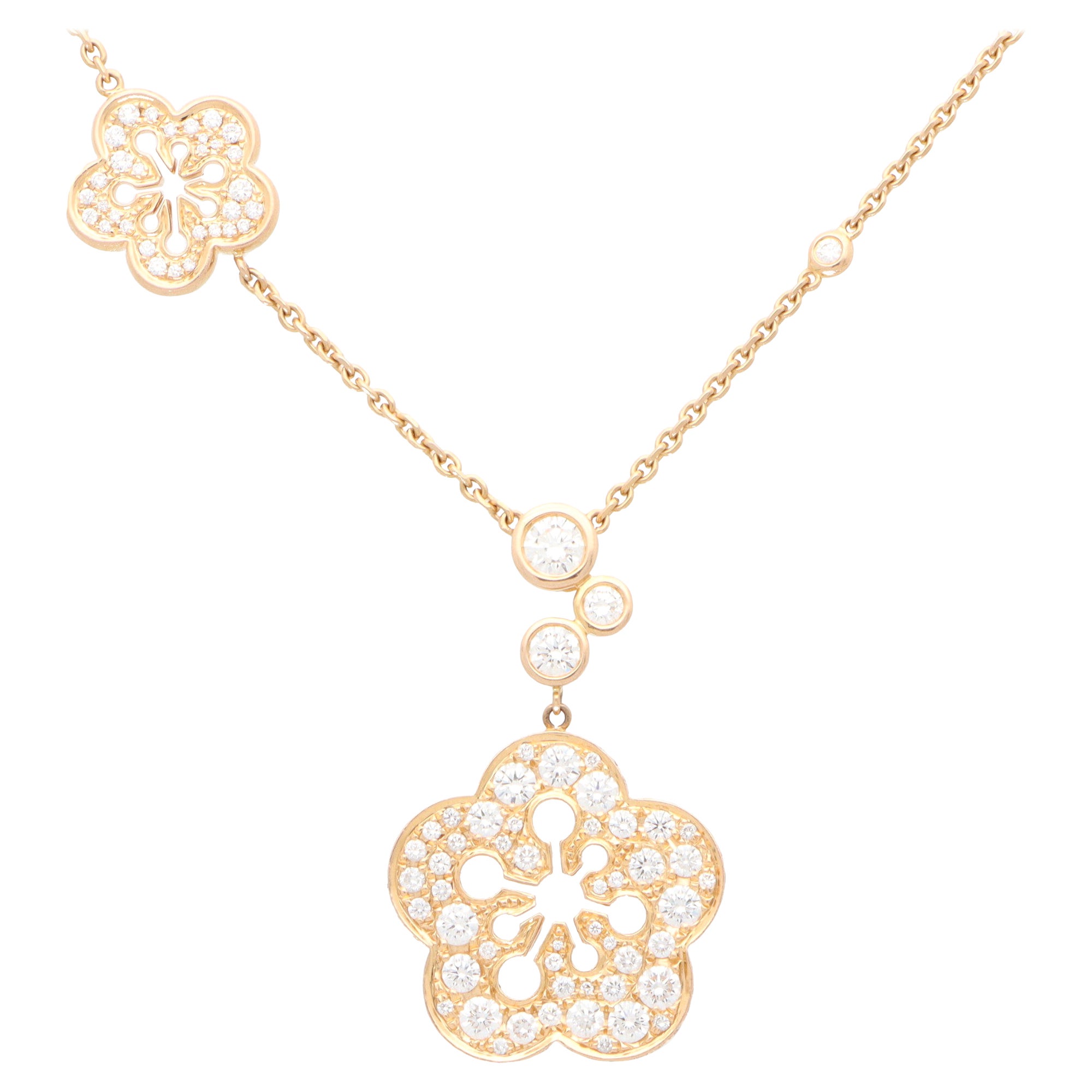 Vintage Boodles Large Blossom Diamond Pendant Necklace Set in 18k Rose Gold