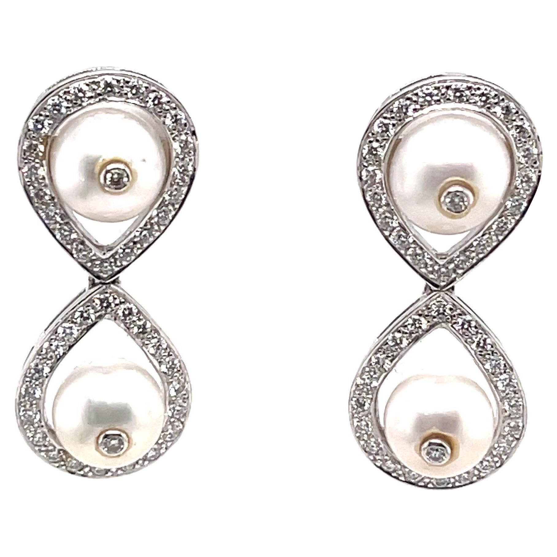 Cocktail South Sea Pearl Diamond Gold Earrings at 1stDibs