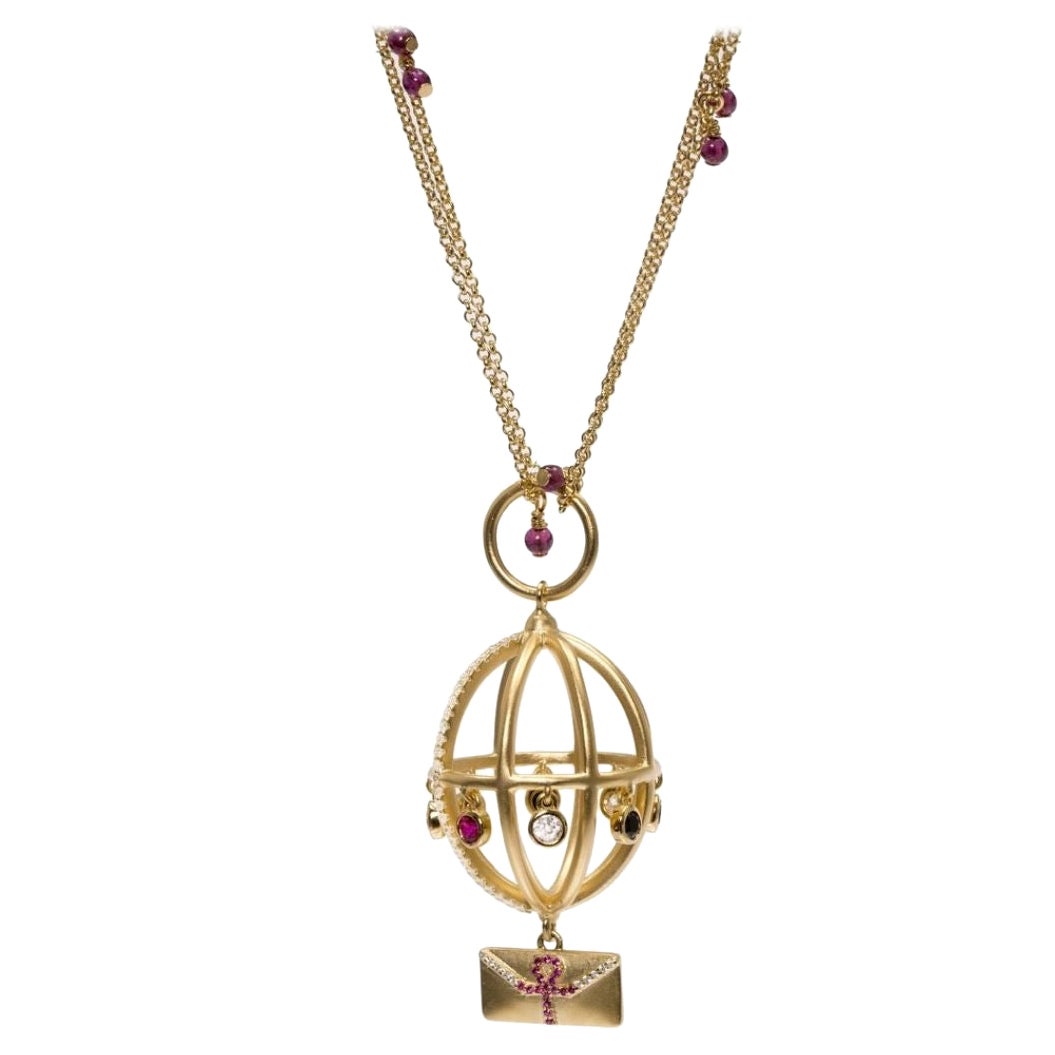 Ammanii Garnet Chain Necklace with Charms in Vermeil Gold