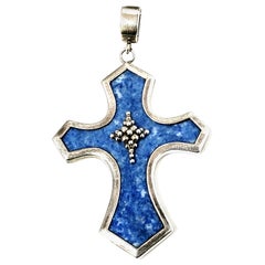 Whitney Kelly WK Pendentif en forme de croix en denim bleu et lapis en argent sterling
