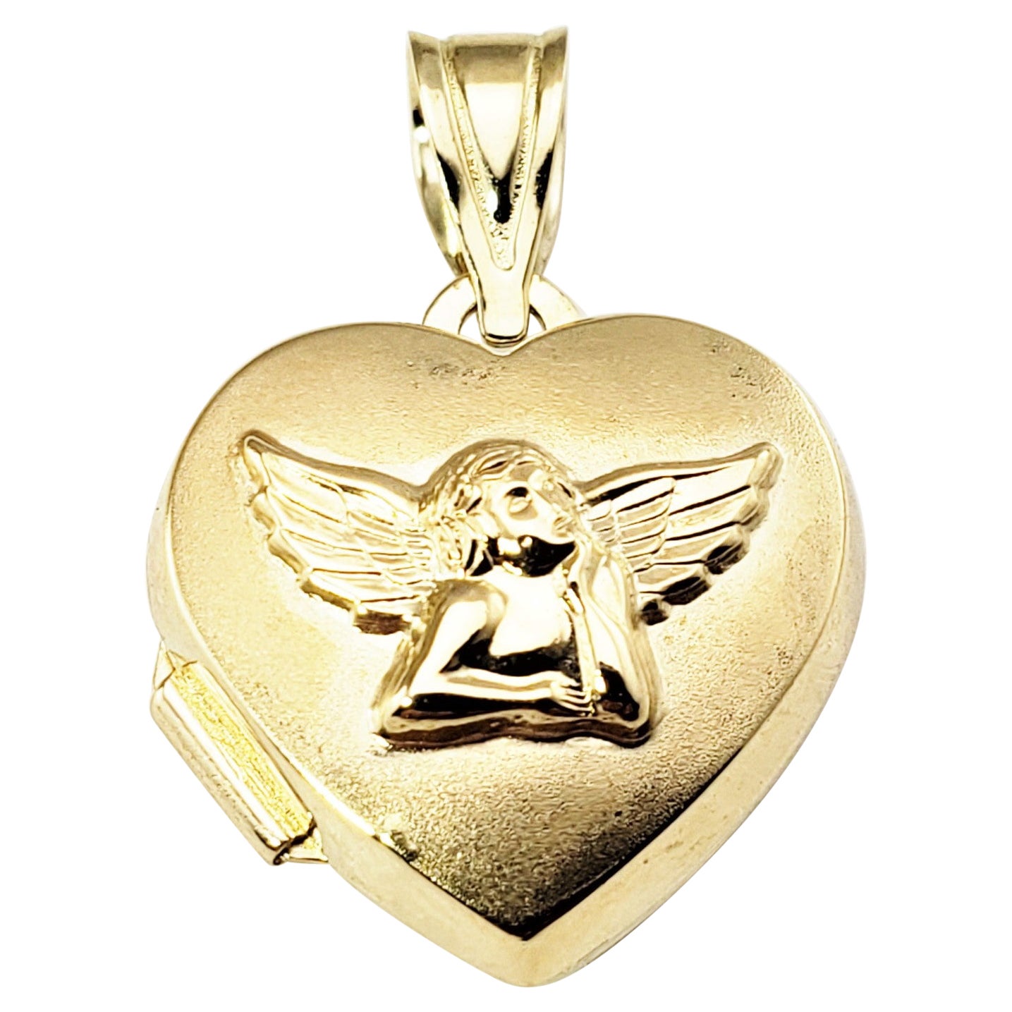 14 Karat Yellow Gold Guardian Angel Heart Locket Pendant