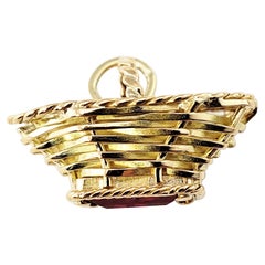 18 Karat Yellow Gold and Synthetic Ruby Basket Charm
