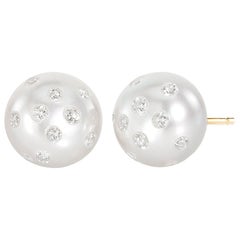 Russell Trusso White Diamond Embedded Freshwater Pearl Stud Earrings