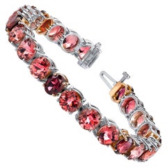 Pink Tourmaline Checkerboard and Garnet Tennis Bracelet in Rose and White Gold