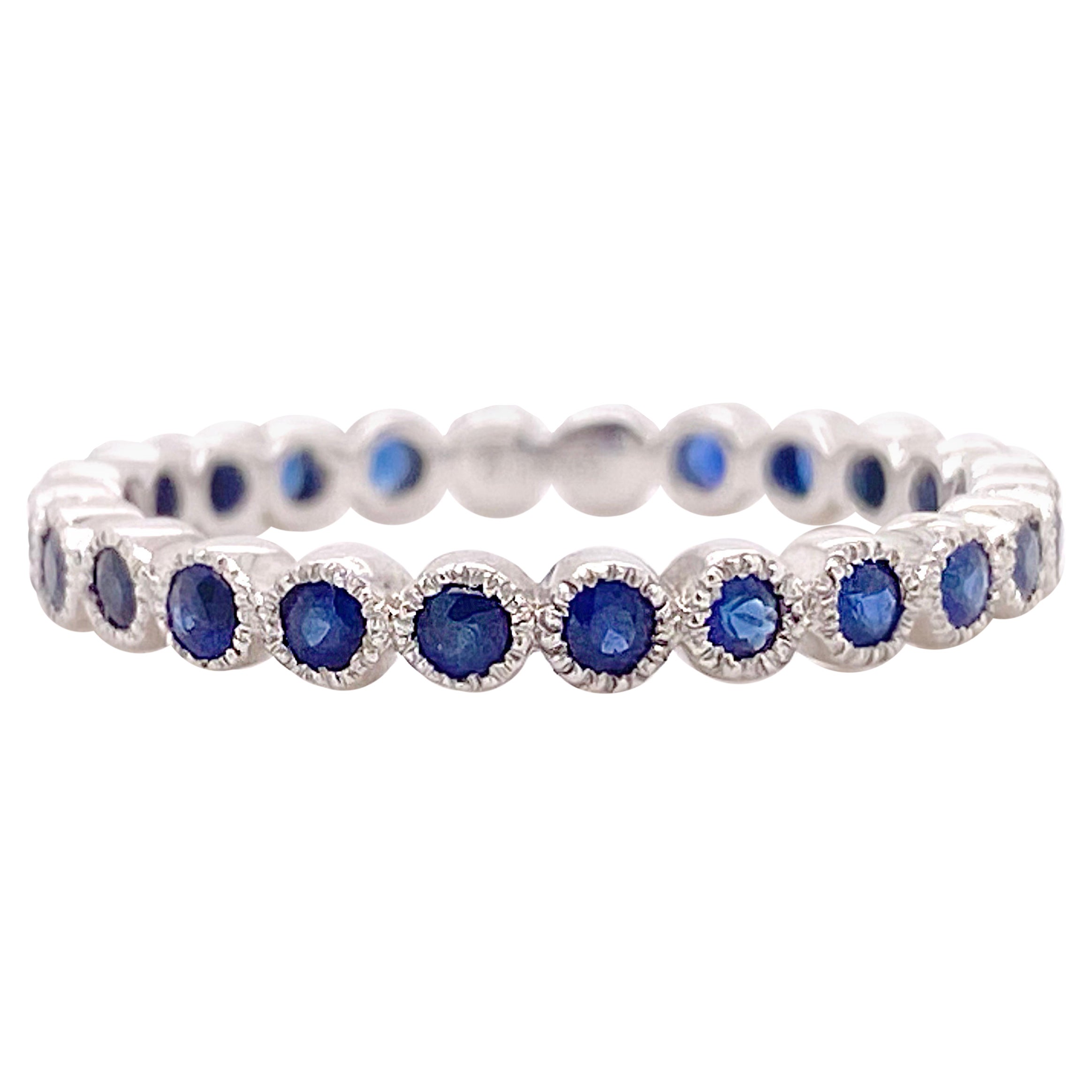 Sapphire Eternity Band, White Gold Bezel Set Infinity Band, Sapphire Ring For Sale