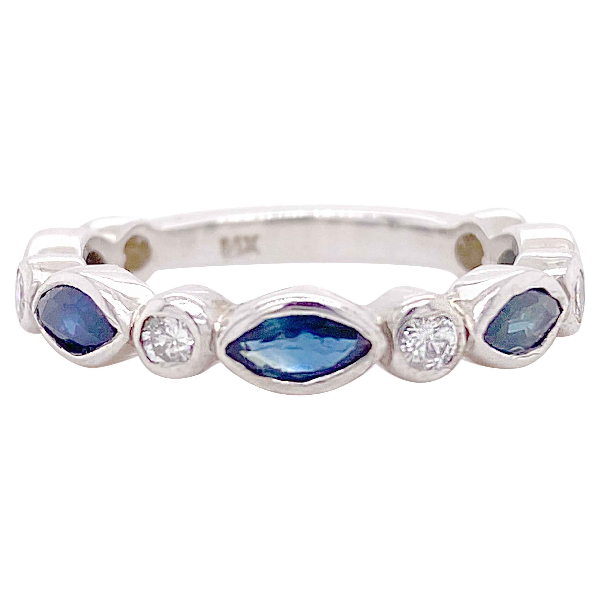Diamond Sapphire Band, Handmade Bezel Wedding Ring, Anniversary Ring
