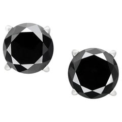 2.4 Carat Total Round Black Diamond Solitaire Stud Earrings in 14 K White Gold