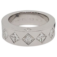Estate Chanel White Diamond Jacquard Ring in 18k White Gold