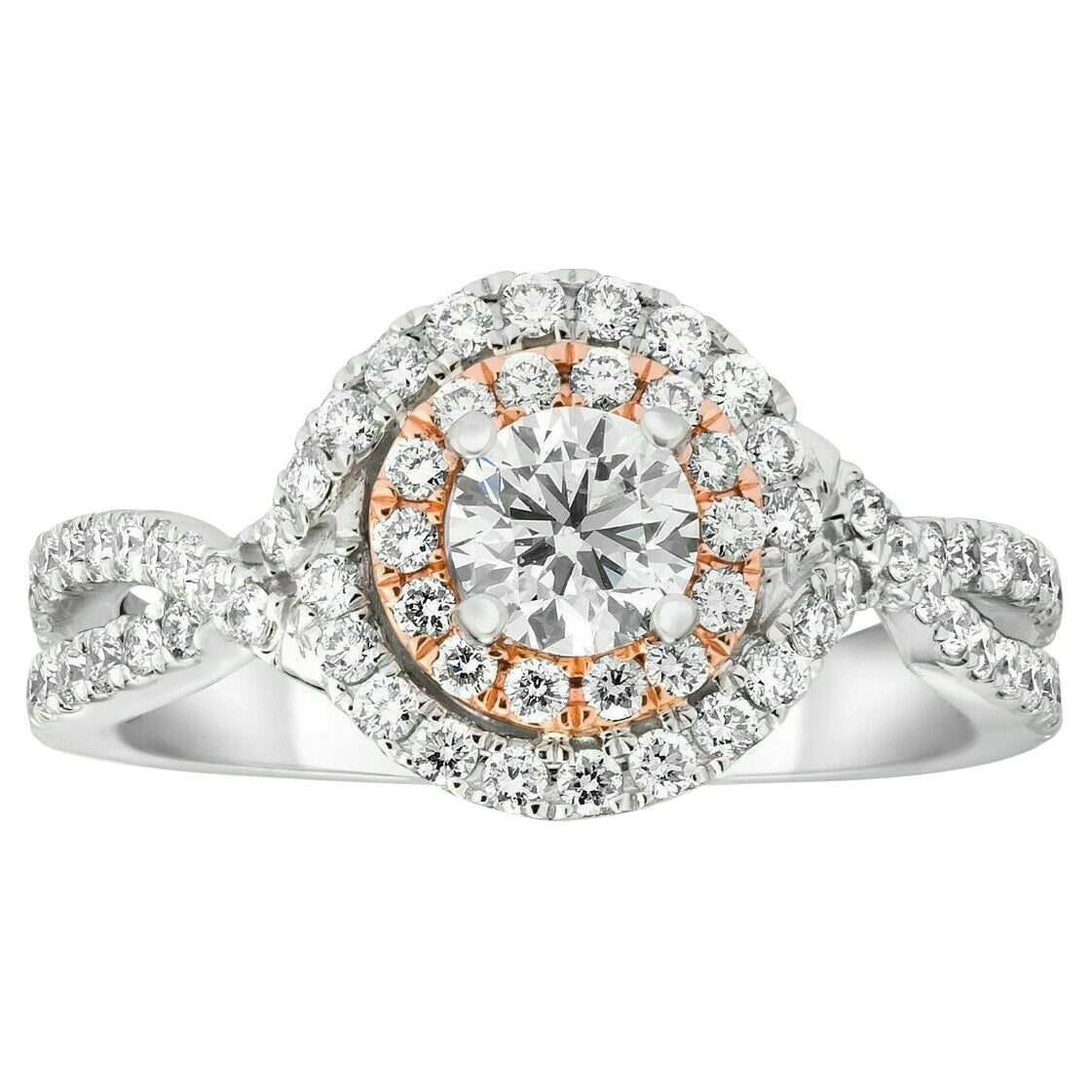 LeVian Bague de mariage en or blanc 14 carats avec halo de diamants ronds brun chocolat  en vente