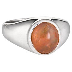 Retro Mexican Fire Opal Ring 14k White Gold Signet Estate Fine Jewelry Mens