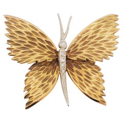 Estate Tiffany & Company Diamond Butterfly Brooch in 18k Yellow Gold