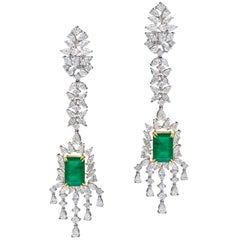 7.4 Carat Natural Zambian Emerald and 8.03 Carat Diamond Earring