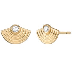 Spiral "Susanne" Studs in Yellow Gold with White Diamonds by Selin Kent