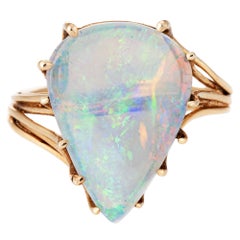 Natural Crystal Opal Ring Vintage 14k Yellow Gold Pear Shaped Estate Jewelry