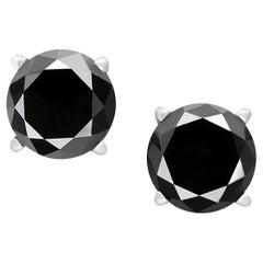 0.8 Carat Total Round Black Diamond Solitaire Stud Earrings in 14 K White Gold