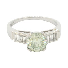 Vintage Platinum 1.68CTW VS Diamond, Blue Moissanite Wedding/Engagement Ring