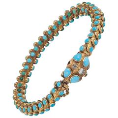 Early Victorian Turquoise Diamond Gold Bracelet