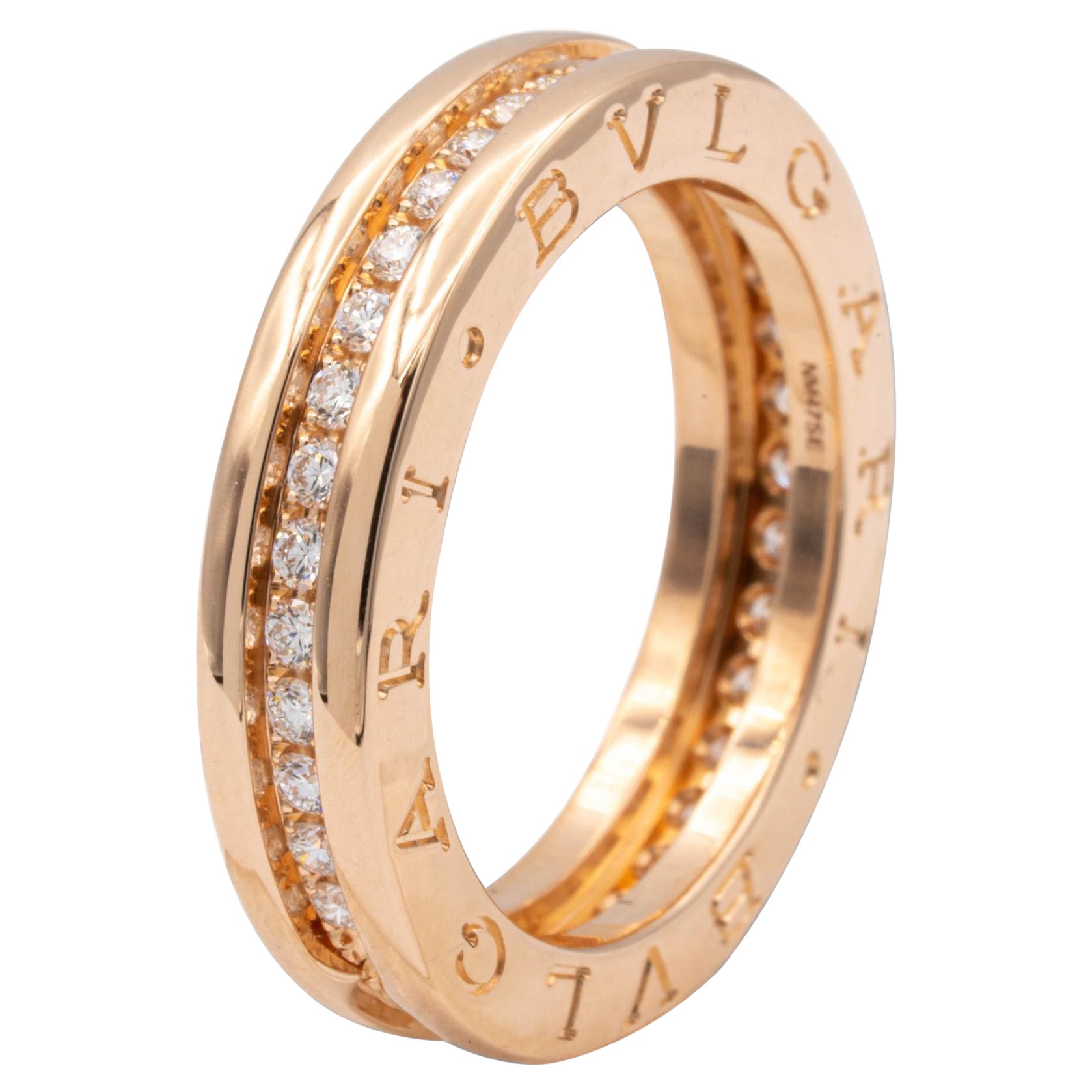 Bvlgari B-Zero1 18K Rose Gold Diamond Pave Band Ring 0.48 Cts