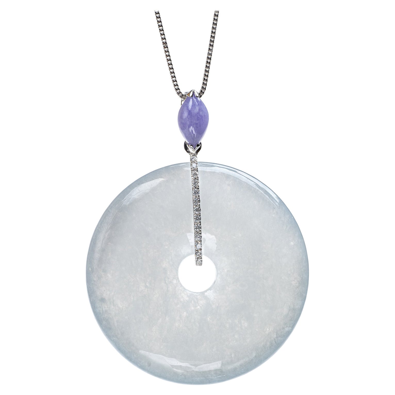 Ice Pi Disc with Lavender Marquis Jadeite Jade Pendant, Certified Untreated