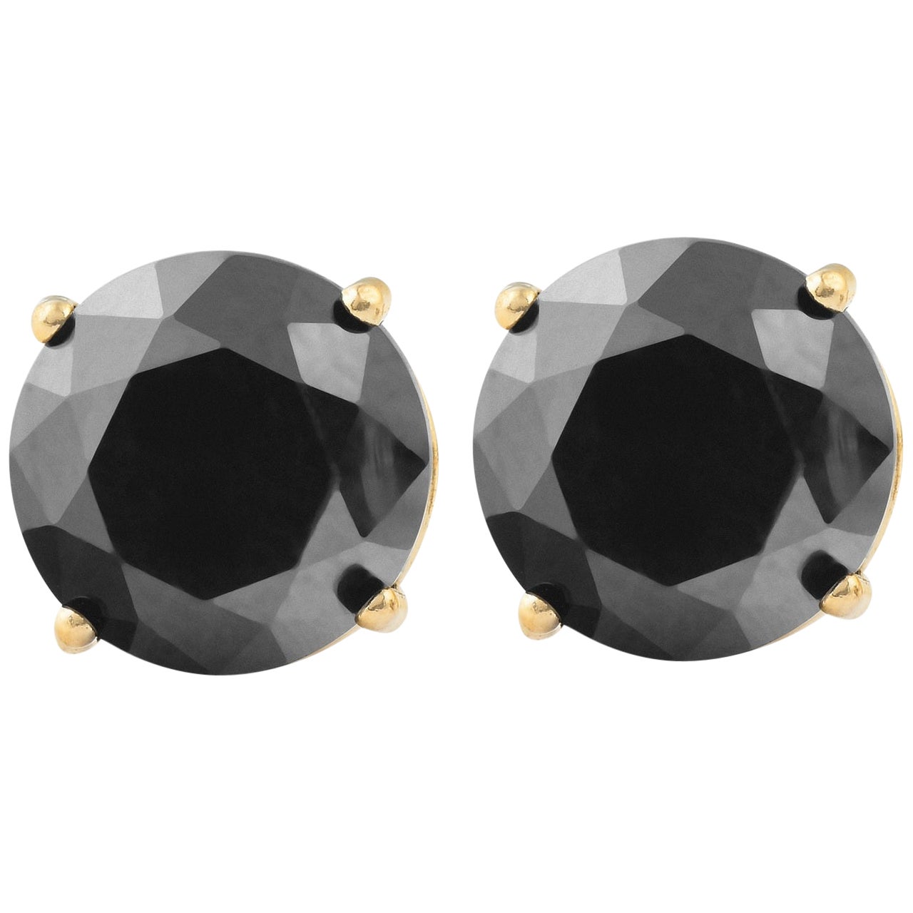 0.67 Carat Total Round Black Diamond Solitaire Stud Earrings in 14 K Yellow Gold