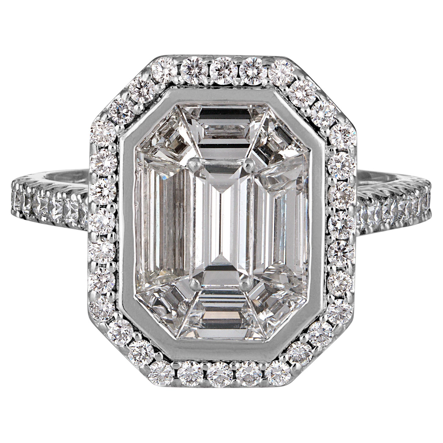 Face Up 5ct Emerald Mosaic Diamond Halo Engagement Wedding 14k Ring