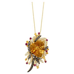 LeVian 14K Yellow Gold Citrine Garnet Topaz Round Brown Diamond Pendant Necklace