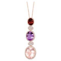 LeVian 14K Rose Gold Pink Quartz Gemstone Round Diamond Pendant Necklace