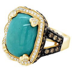 Carlo Viani 14K Yellow Gold Turquoise Round Brown Diamond Halo Cocktail Ring