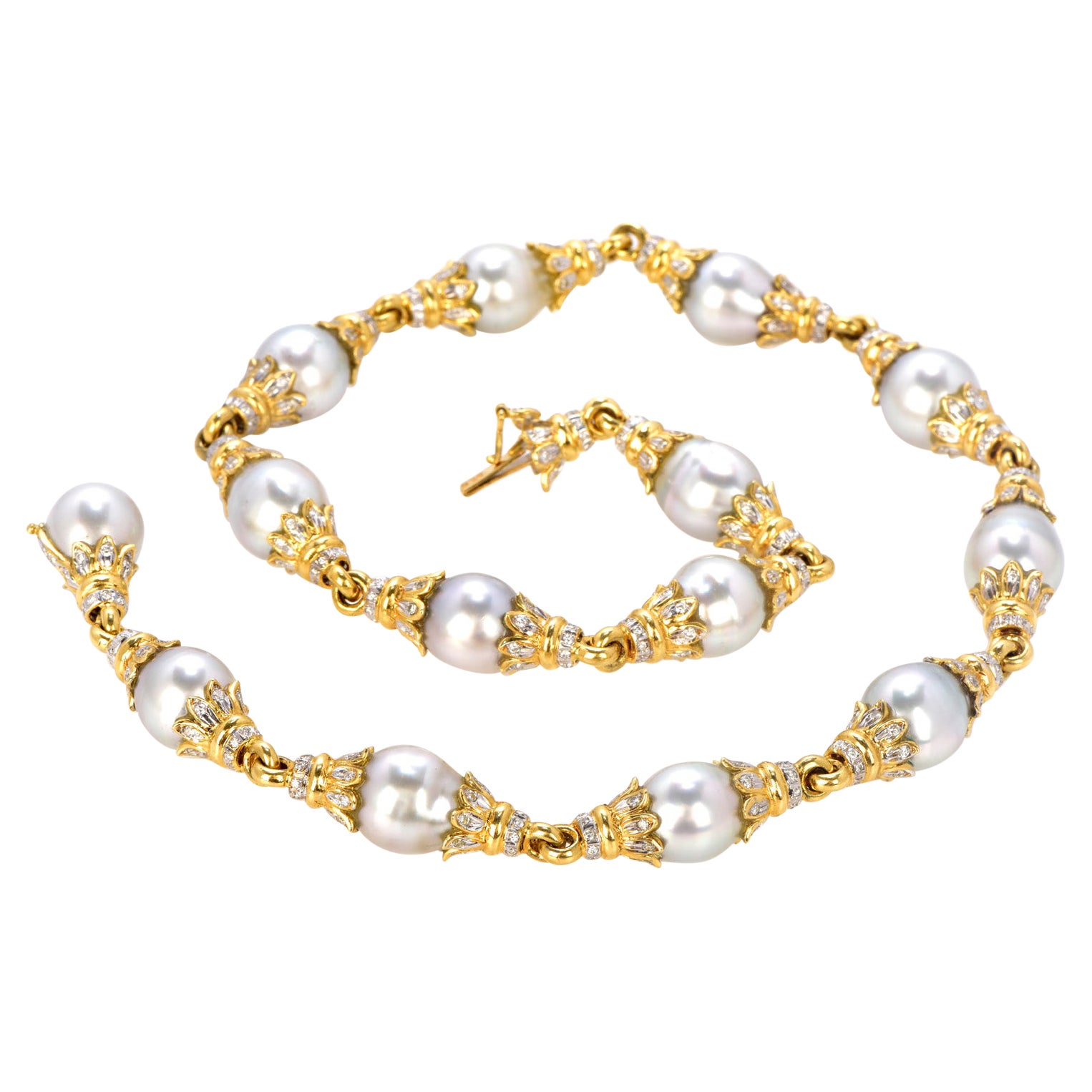 Kurt Wayne Diamond South Sea Pearls 18K Gold Choker Necklace