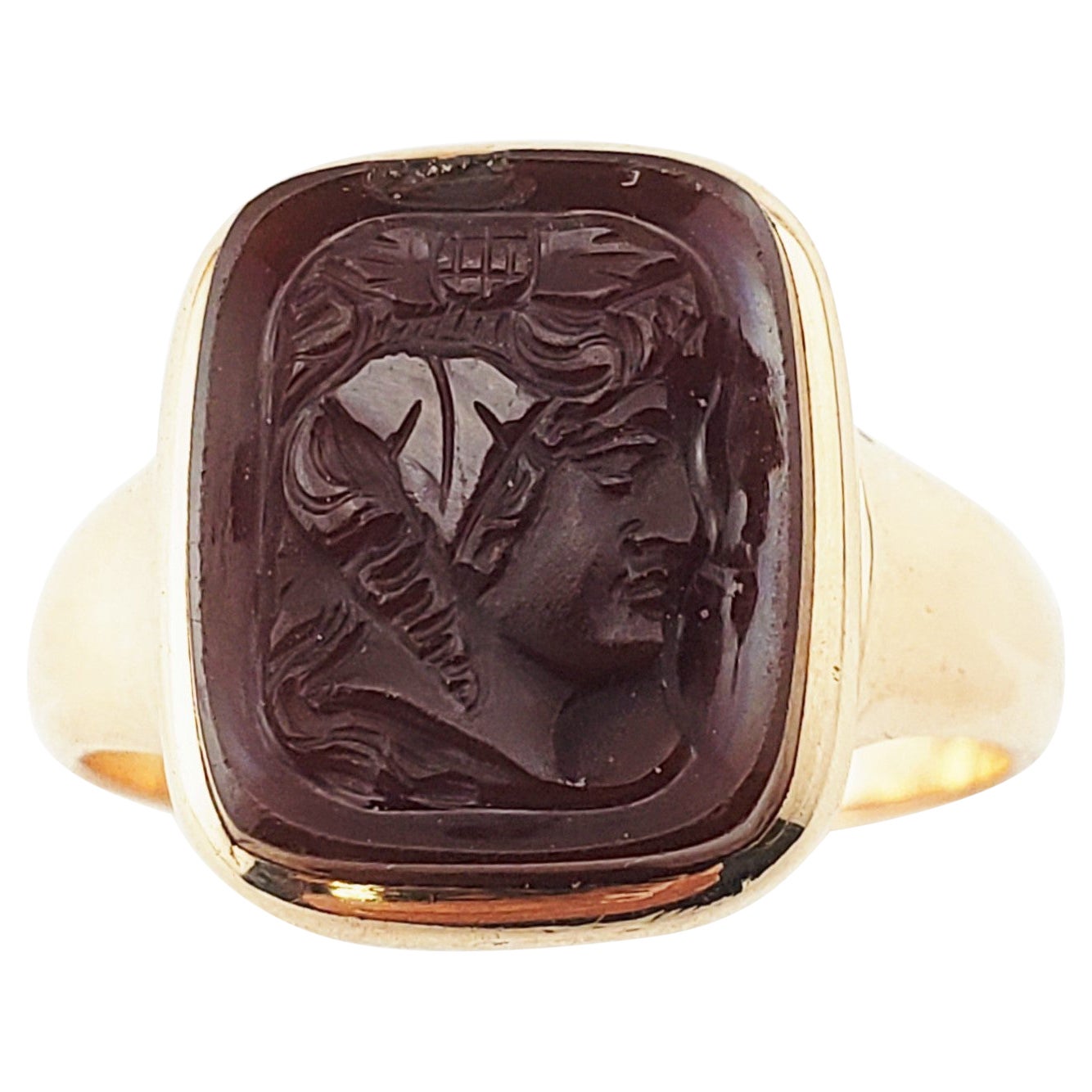 10 Karat Yellow Gold and Carved Carnelian Ring