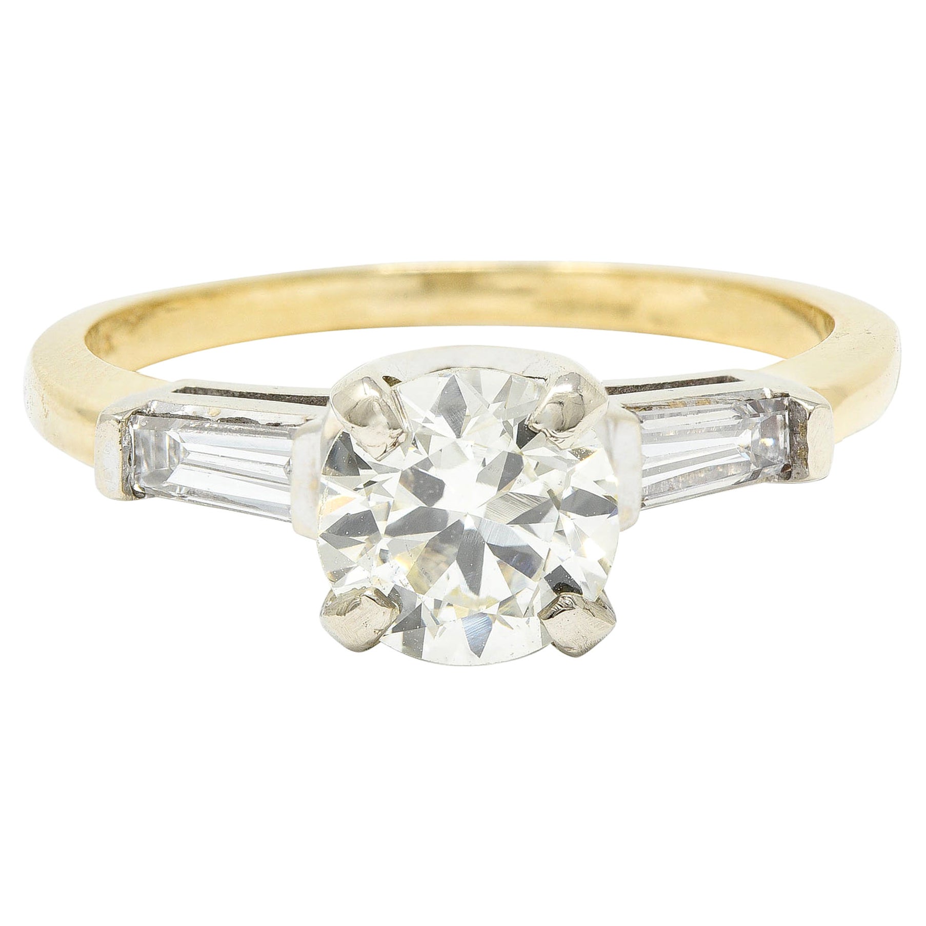 1950's Mid-Century 1.11 Carats Diamond 14 Karat Two-Tone Engagement Ring GIA