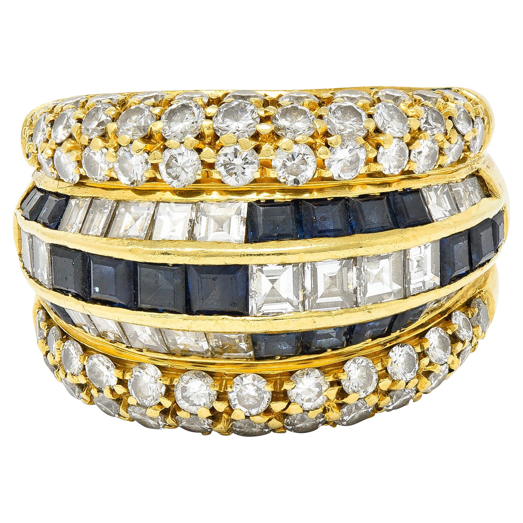 Tiffany & Co. 7.22 Carats Sapphire Diamond 18 Karat Gold Band Ring 1980's