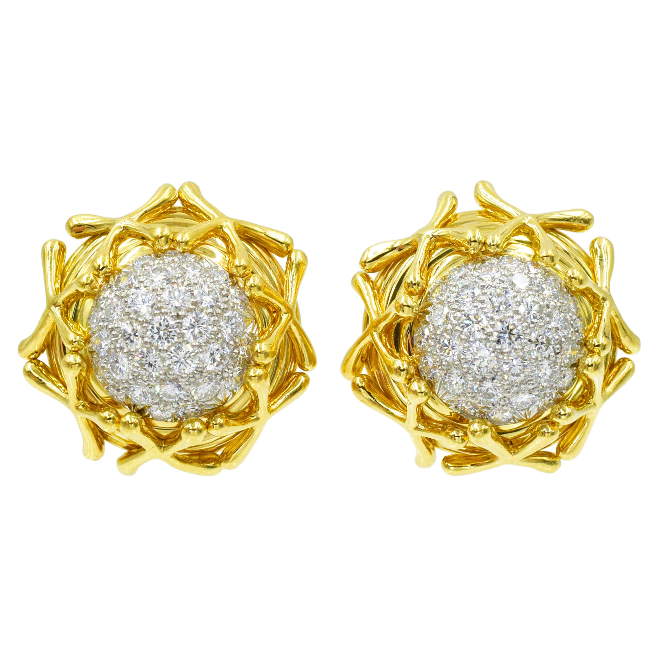 Tiffany & Co. Jean Shlumberger Diamond Clip on Earrings in 18k Yellow Gold