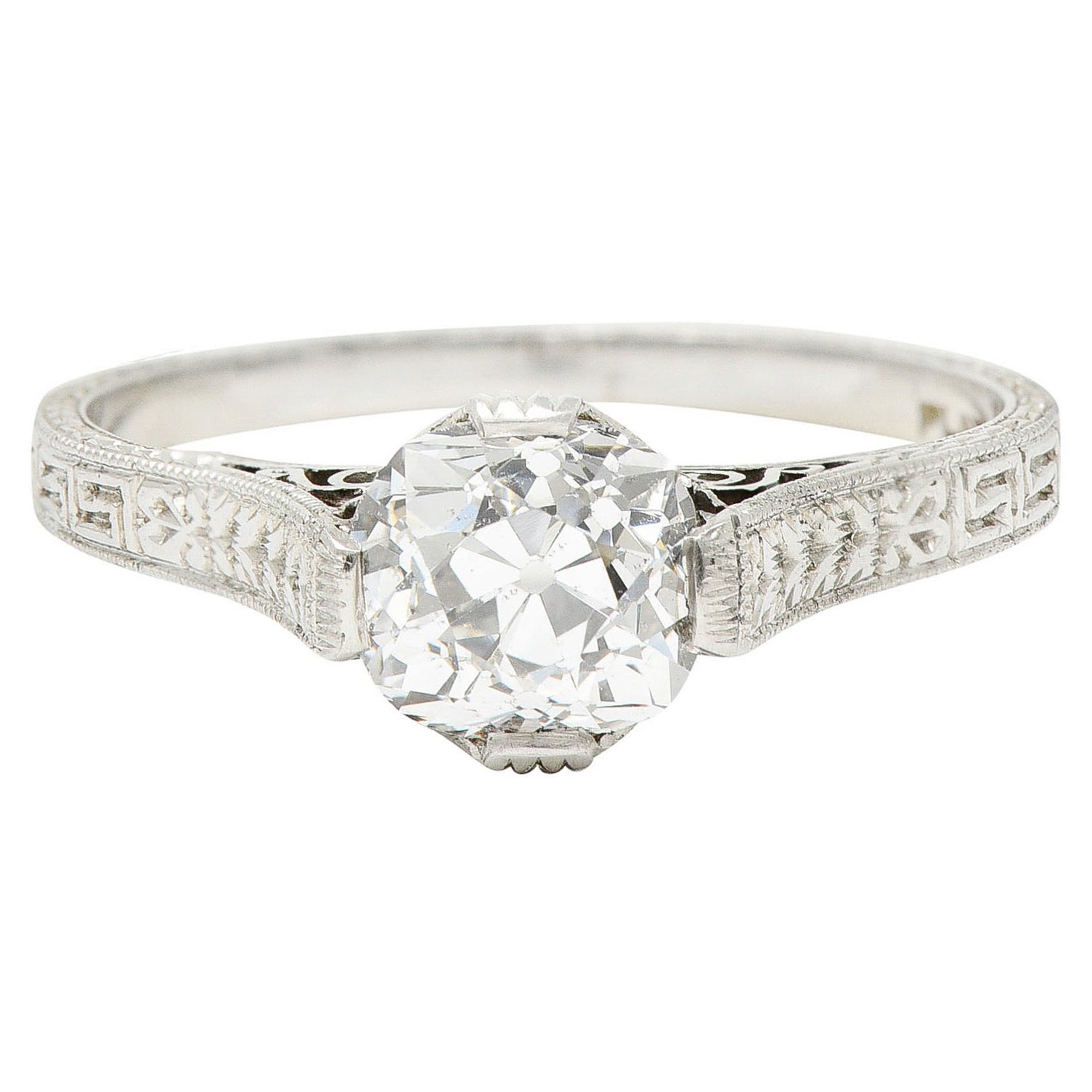 Art Deco 1.15 Carats Diamond Platinum Greek Key Solitaire Engagement Ring