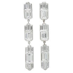 Art Deco 5.80 Carats Emerald Cut Platinum Drop Earrings