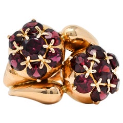 Vintage Garnet 18 Karat Yellow Gold Bypass Cluster Ring