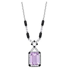 Sunita Nahata Kunzite 24.84ct. Necklace in 18KWG with  Black Onyx & Diamond.