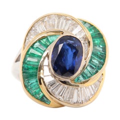 Anello in oro 18 carati con zaffiro blu birmano e diamante Gubelin da 3 carati senza calore