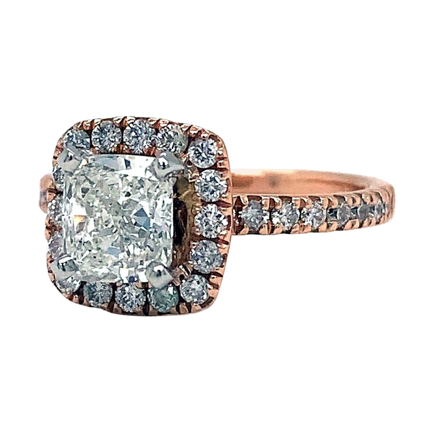 1.22ct GIA Certified 14K Rose Gold Cushion Cut SI1 Engagement Halo Diamond Ring