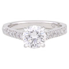 Handmade Round GIA Cert 4 Claw Diamond and Diamond Shoulders Engagement Ring