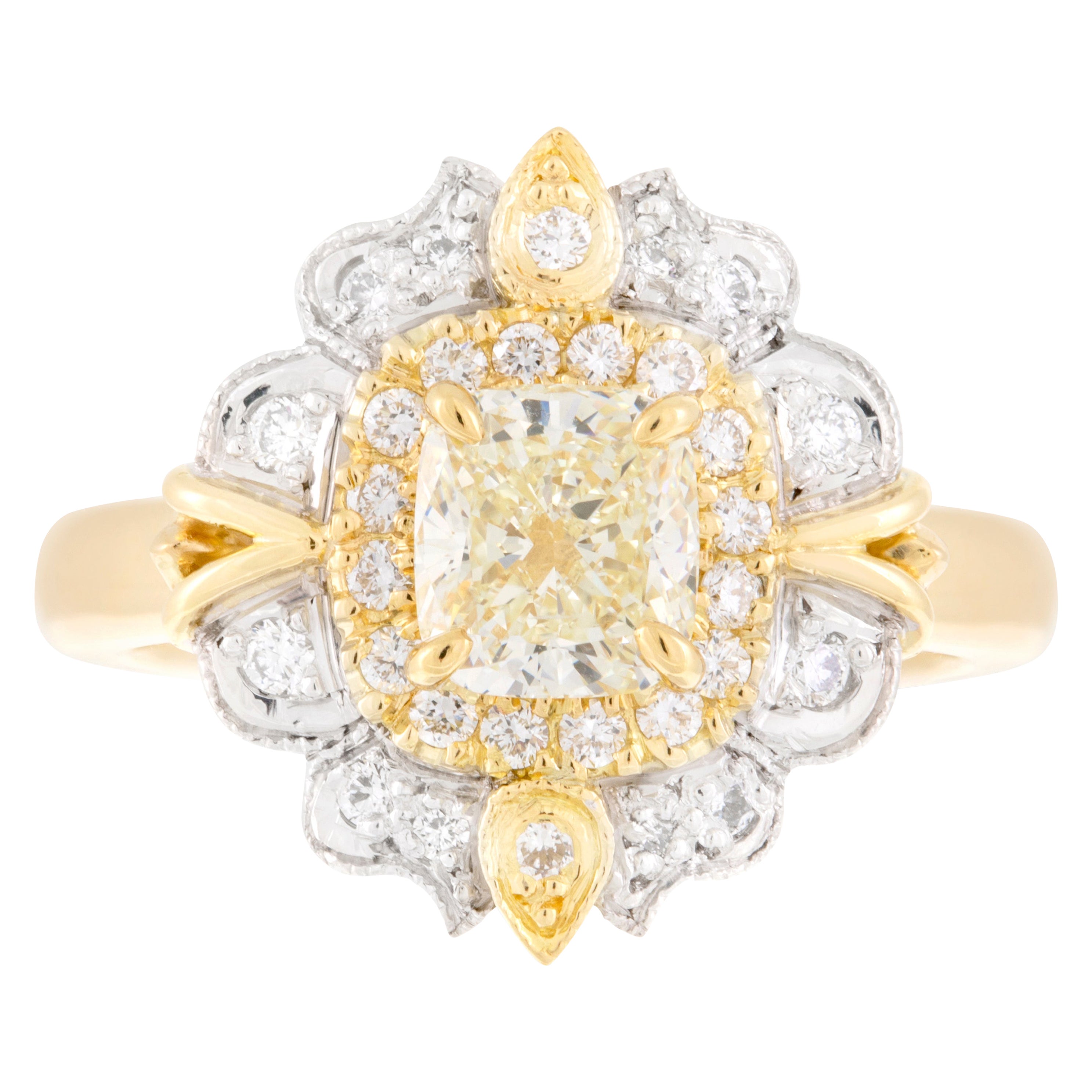 Handmade 18ct Yellow Diamond Art Deco style Engagement Ring For Sale