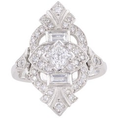 18ct White Gold Princess Cut Diamond Art Deco Style Halo Engagement Ring