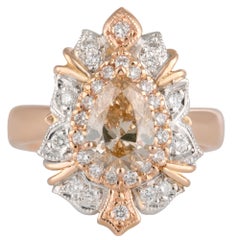 Handmade 18ct Rose Gold Pear Cognac C1 Diamond Art Deco Style Engagement Ring
