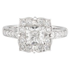Handmade Diamond Cushion Cut Art Deco Style Floral Halo Engagement Ring